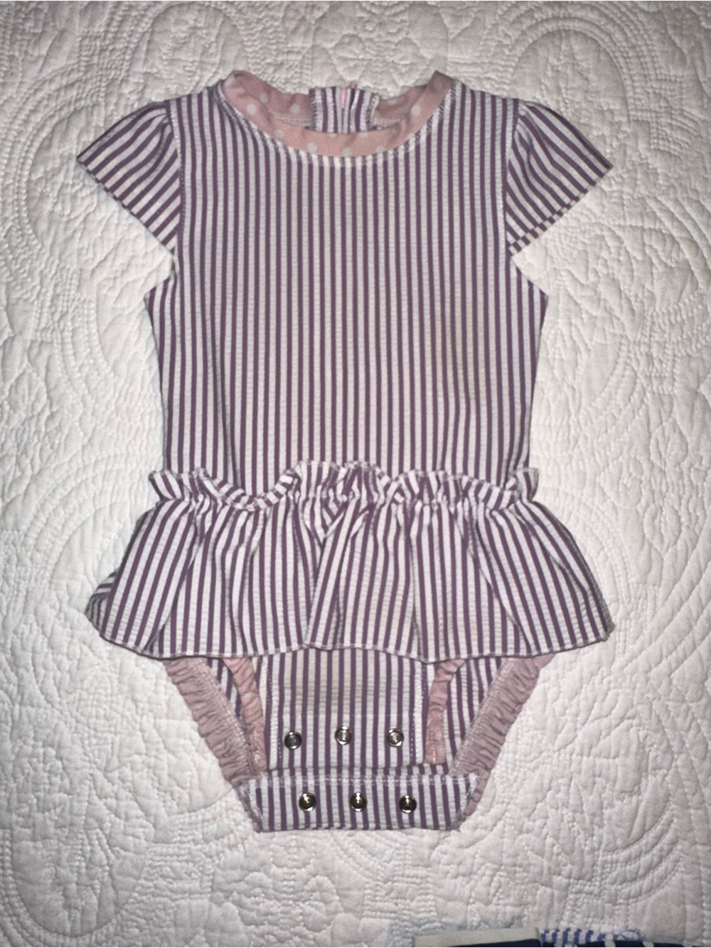Striped Purple & White Baby Peplum ruffle butts swim